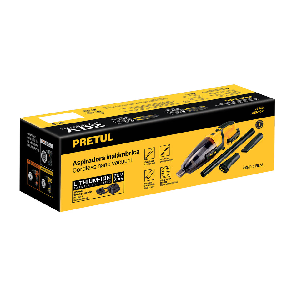 Aspiradora para auto 20V 1 bateria 2Ah PRETUL