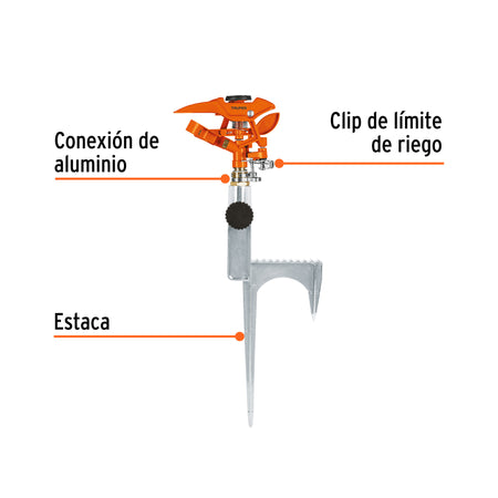 Aspersor metálico 14' dos vías, reforzado, estaca de escalón