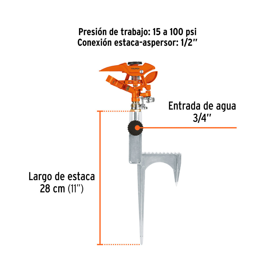 Aspersor metálico 14' dos vías, reforzado, estaca de escalón
