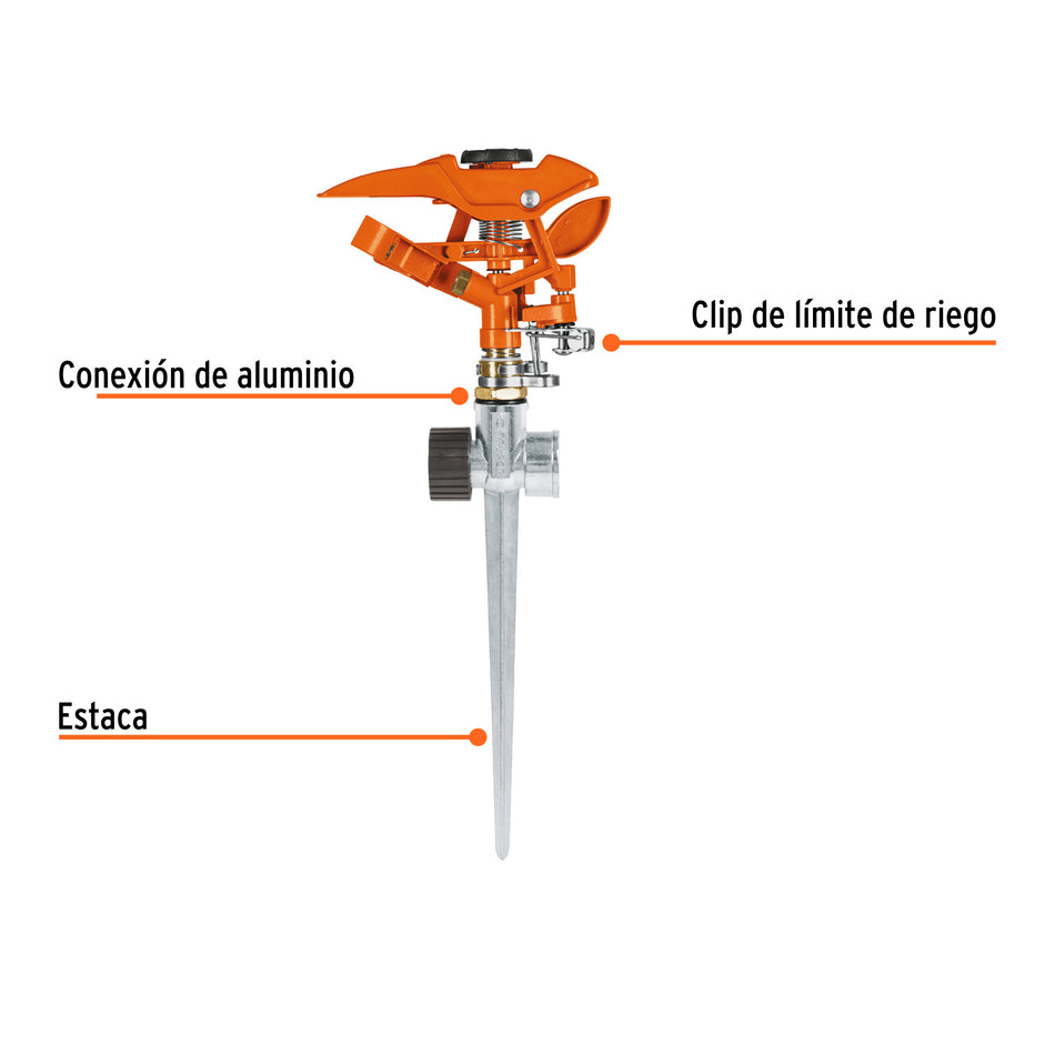 Aspersor metálico 11' dos vías, estaca metálica, TRUPER