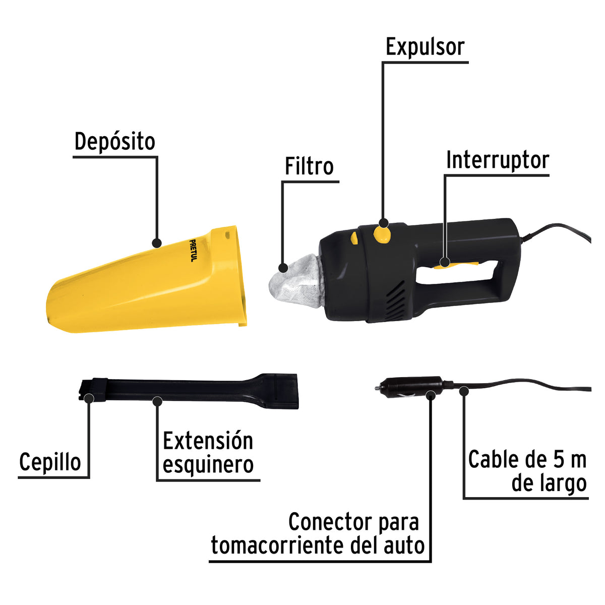 Aspiradora para auto de 12 volts Pretul