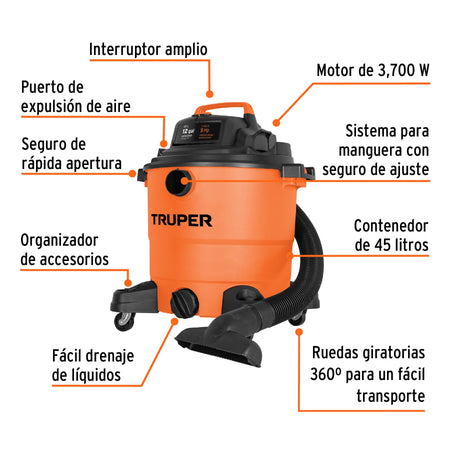 Aspiradora de solidos y liquidosal plastica TRUPER 12 g