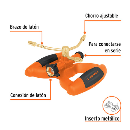 Aspersor metálico de 3 brazos con base plástica, TRUPER