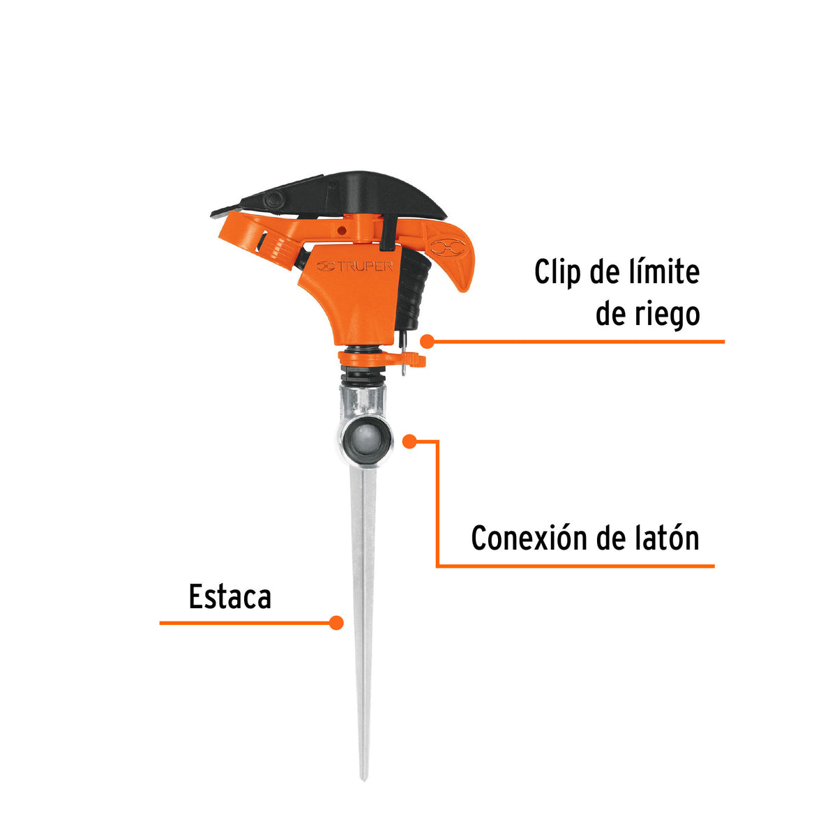 Aspersor plástico 11', una vía, estaca metálica, TRUPER