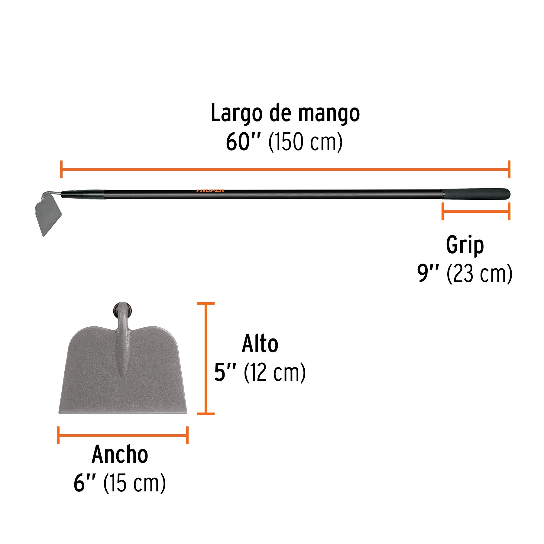 Azadón jardinero, mango fibra de vidrio de 60', TRUPER