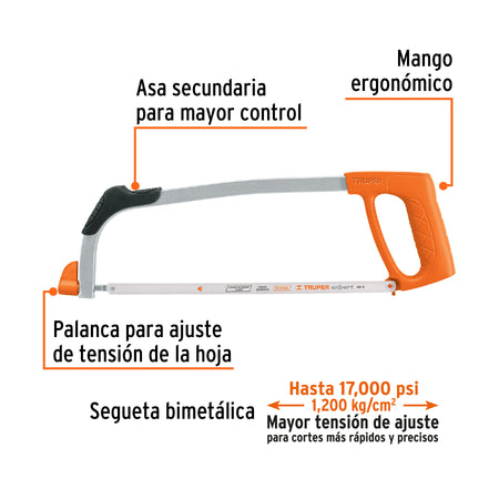 Arco 12" profesional tubular de acero para segueta Truper