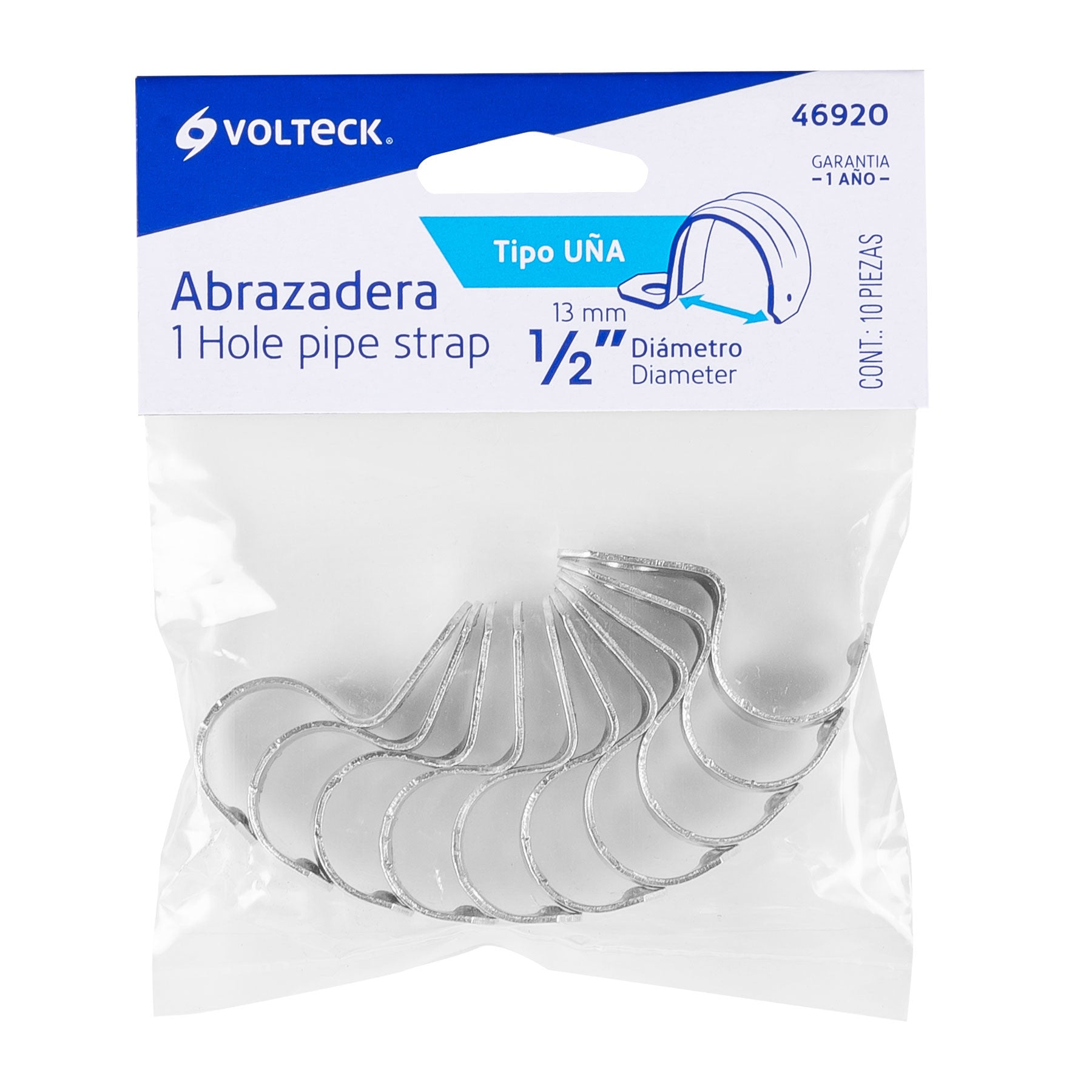 Bolsa c/10 abrazaderas tipo uña 1/2' p/tubo pared delgada 1/2'