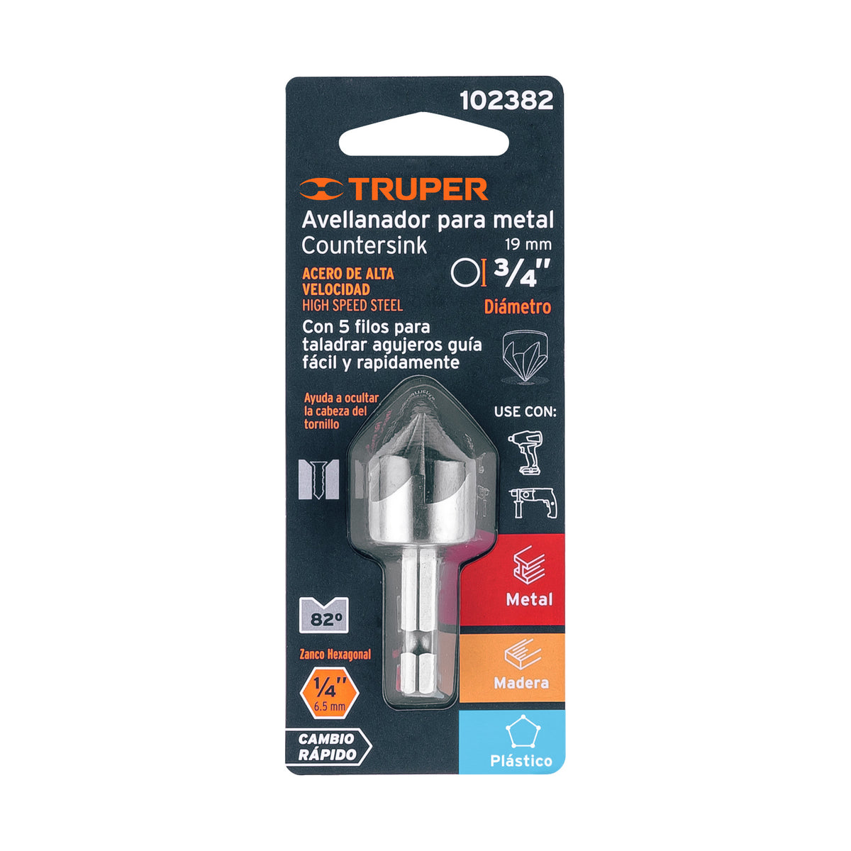 Avellanador HSS cambio rapido Truper 3/4"