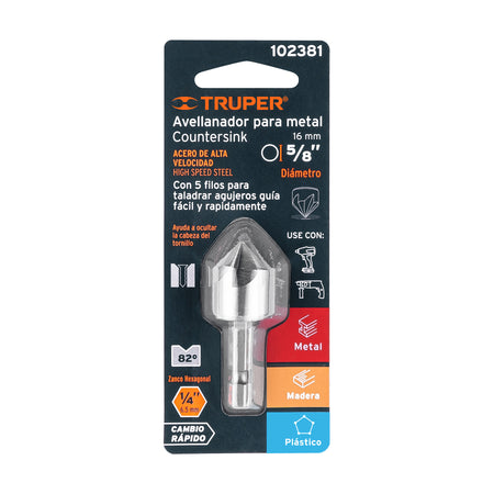 Avellanador HSS cambio rapido Truper 5/8"