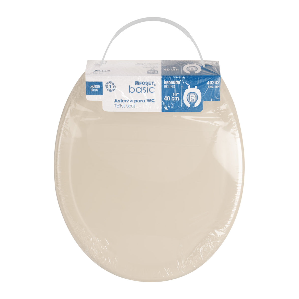 Asiento redondo ligero con tapa para WC hueso FOSET BASIC