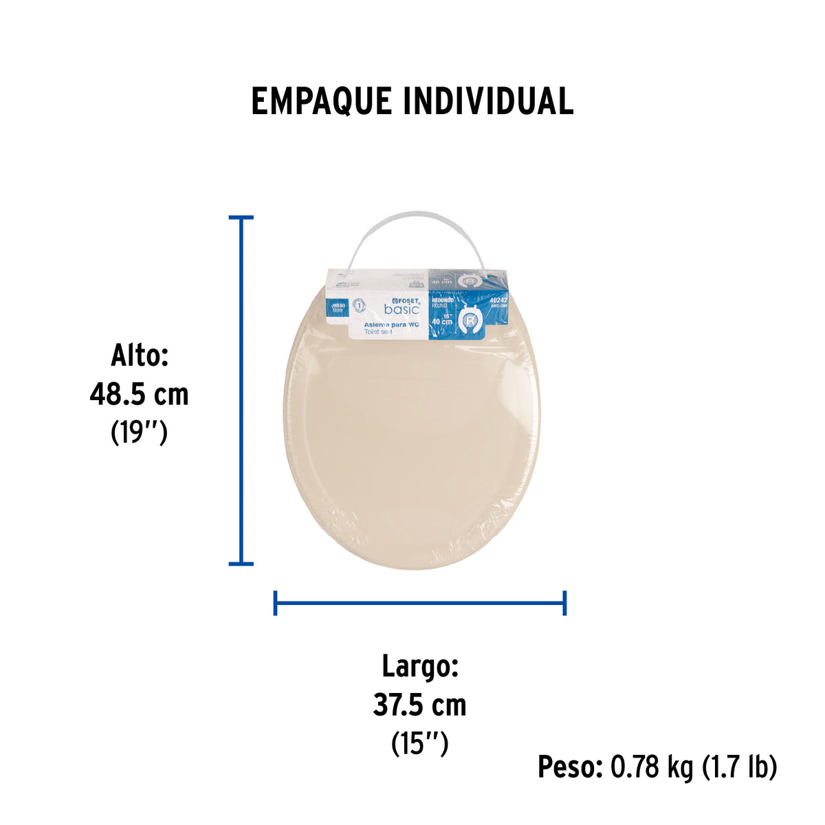Asiento redondo ligero con tapa para WC hueso FOSET BASIC