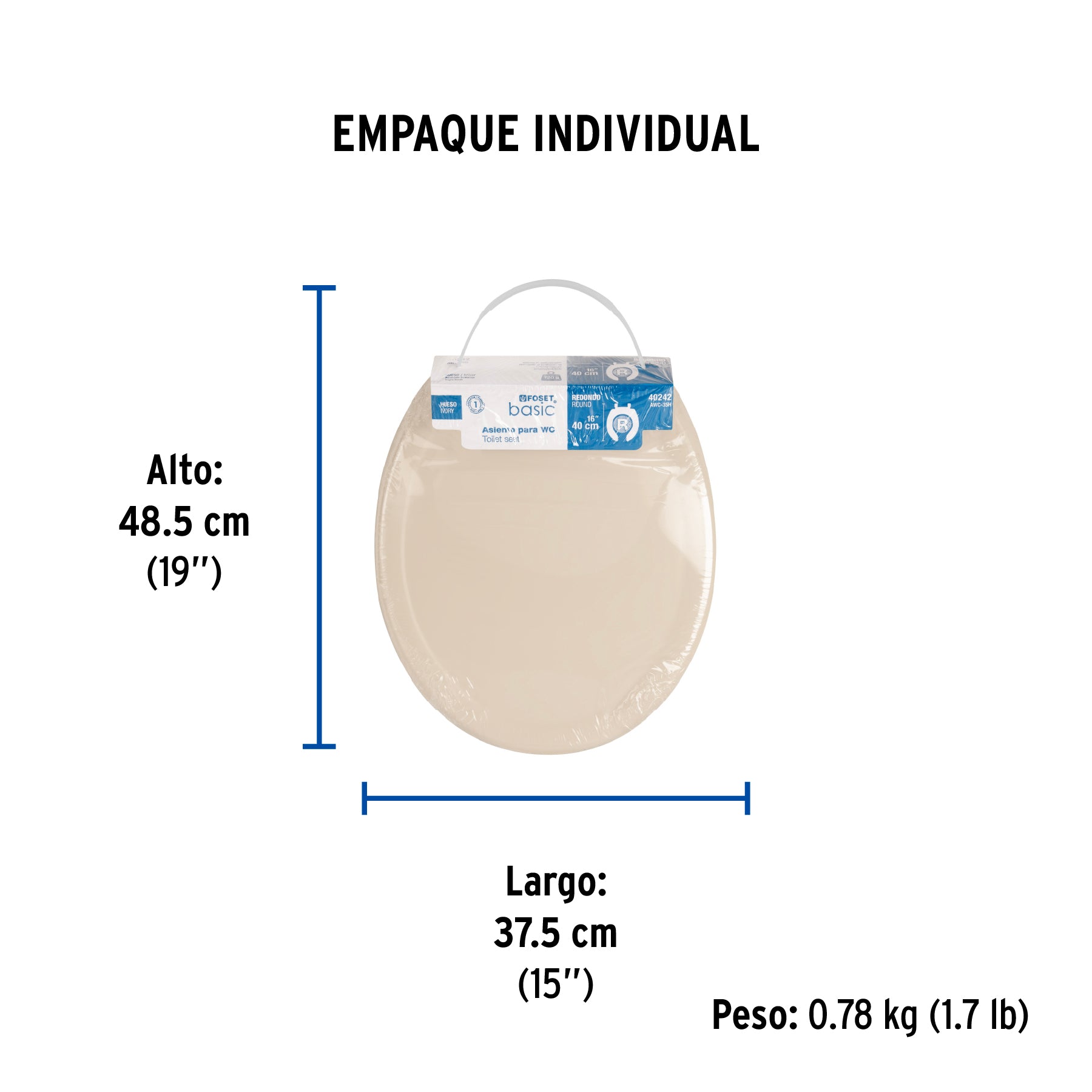 Asiento redondo ligero con tapa para WC hueso FOSET BASIC