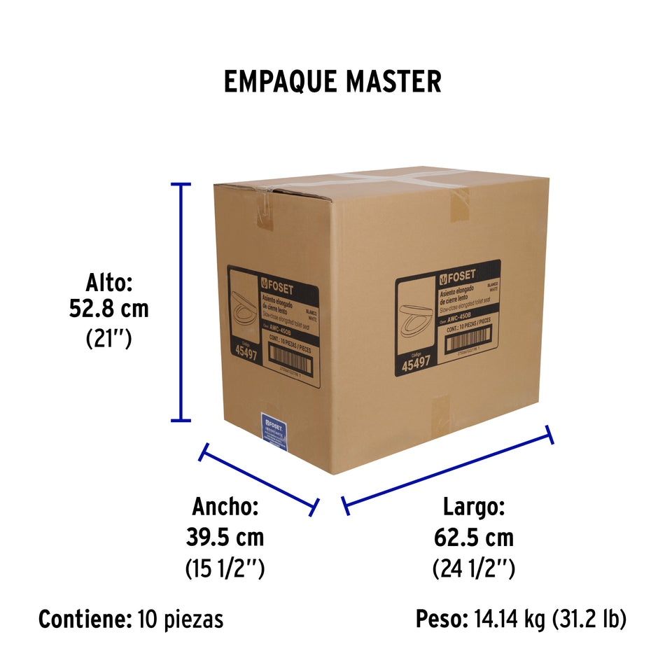 Asiento alargado p/ WC one piece cierre lento blanco AQUA