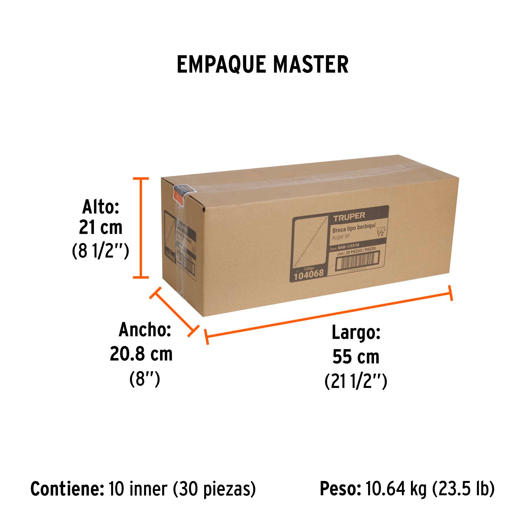 Broca auger tipo berbiquí 1/2' X 18', TRUPER
