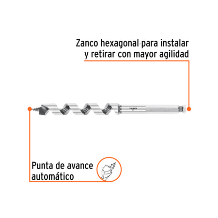Broca auger tipo berbiquí 1/2' X 6', TRUPER