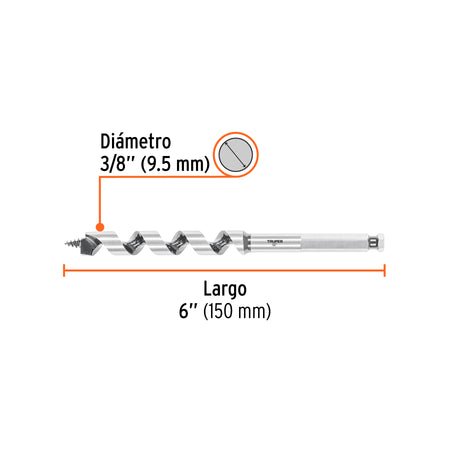 Broca auger tipo berbiquí 1/2' X 6', TRUPER
