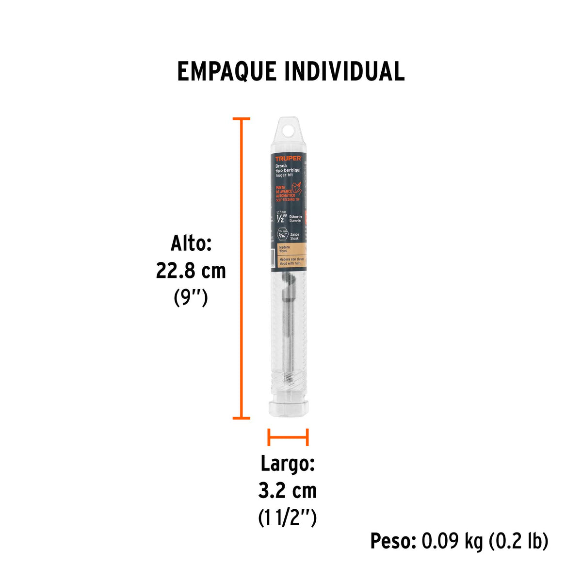 Broca auger tipo berbiquí 1/2' X 6', TRUPER