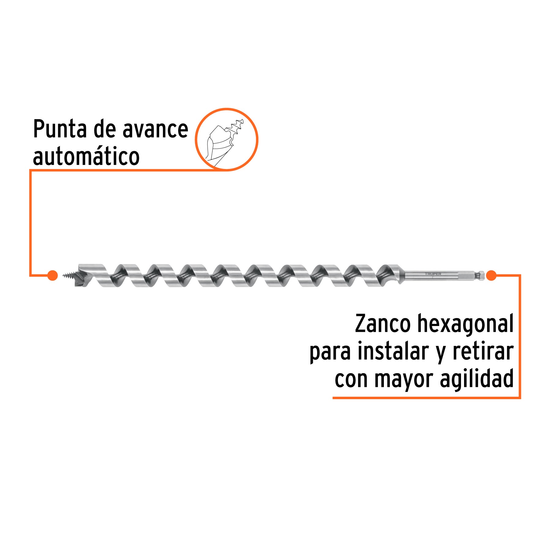Broca auger tipo berbiquí 1' X 18', TRUPER