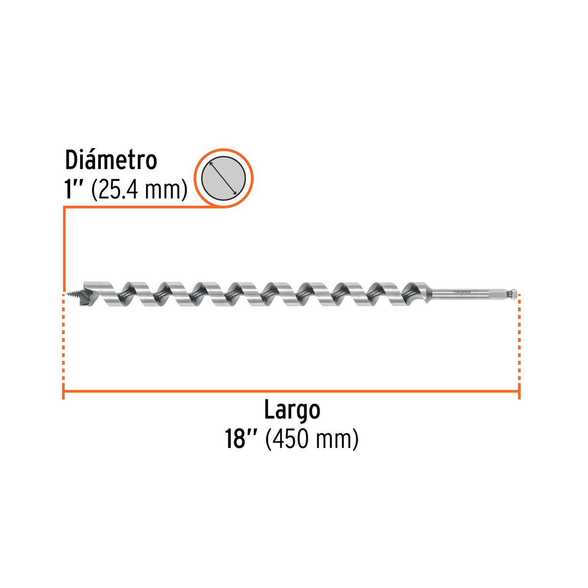 Broca auger tipo berbiquí 1' X 18', TRUPER