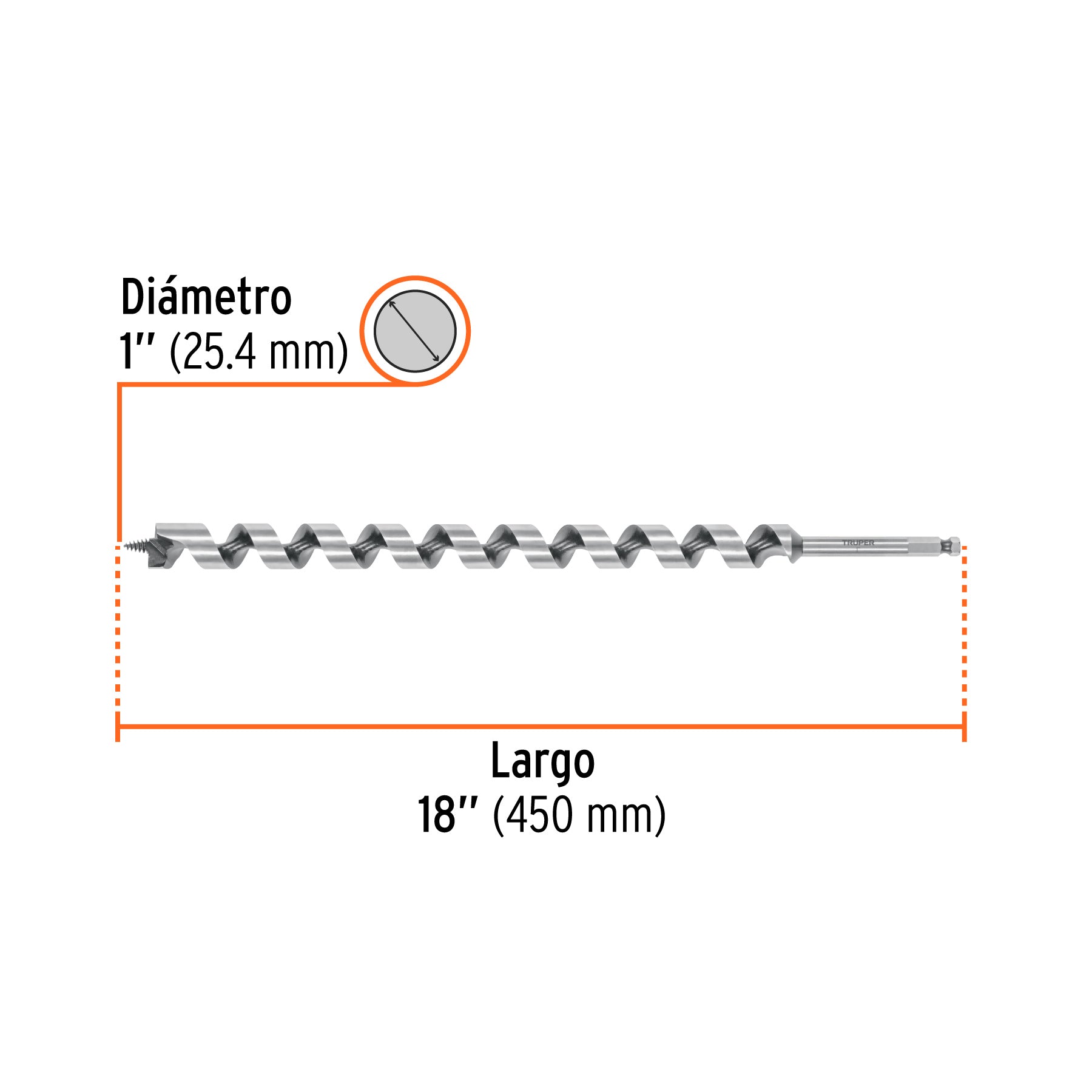 Broca auger tipo berbiquí 1' X 18', TRUPER