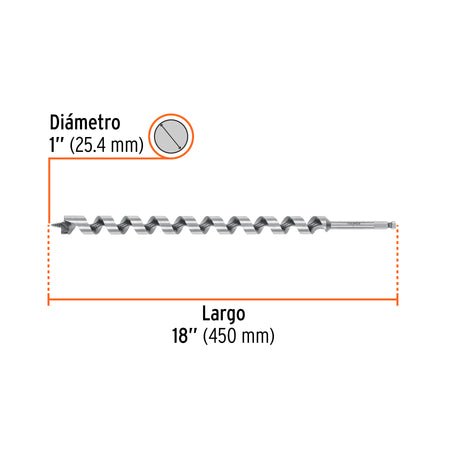 Broca auger tipo berbiquí 1' X 18', TRUPER