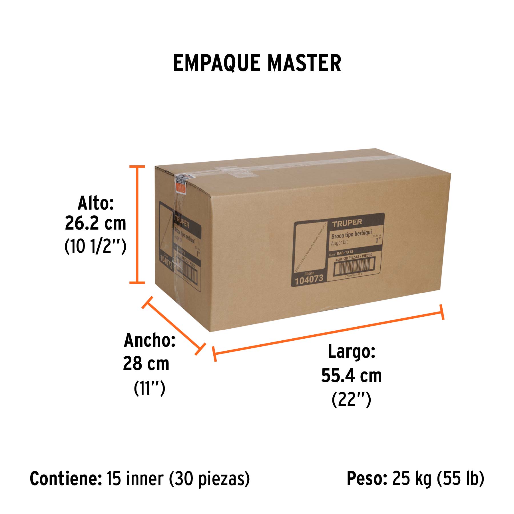 Broca auger tipo berbiquí 1' X 18', TRUPER