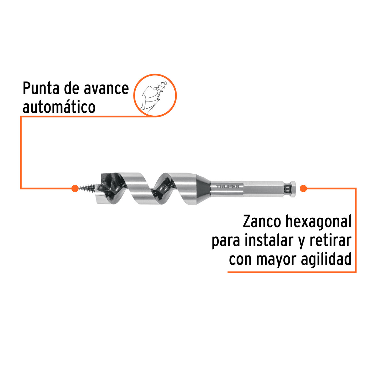 Broca auger tipo berbiquí 1' X 6', TRUPER