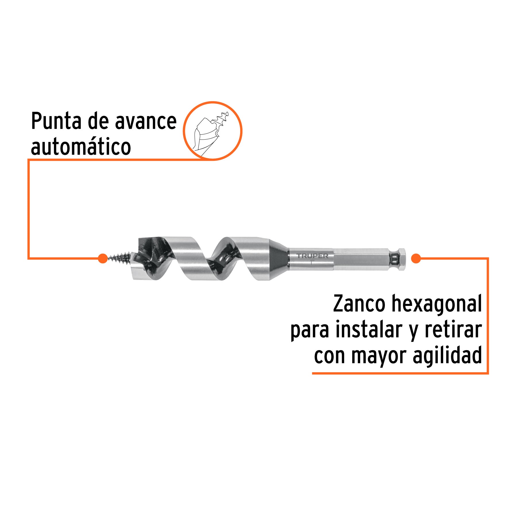 Broca auger tipo berbiquí 1' X 6', TRUPER