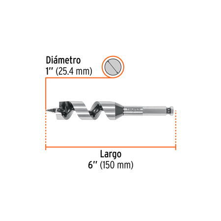 Broca auger tipo berbiquí 1' X 6', TRUPER