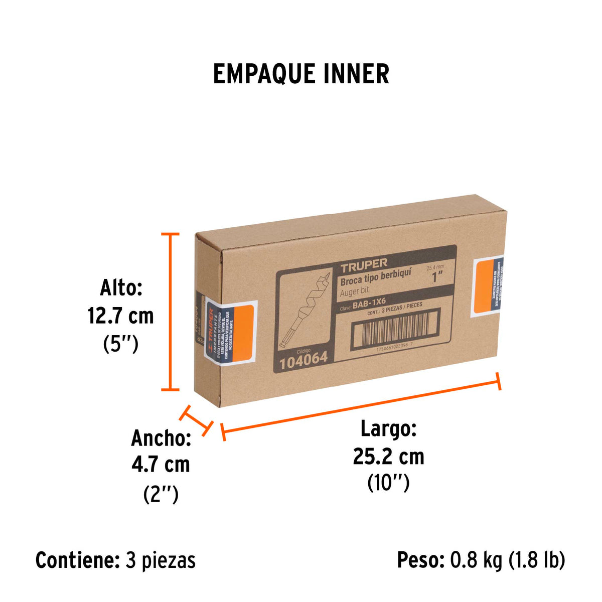 Broca auger tipo berbiquí 1' X 6', TRUPER