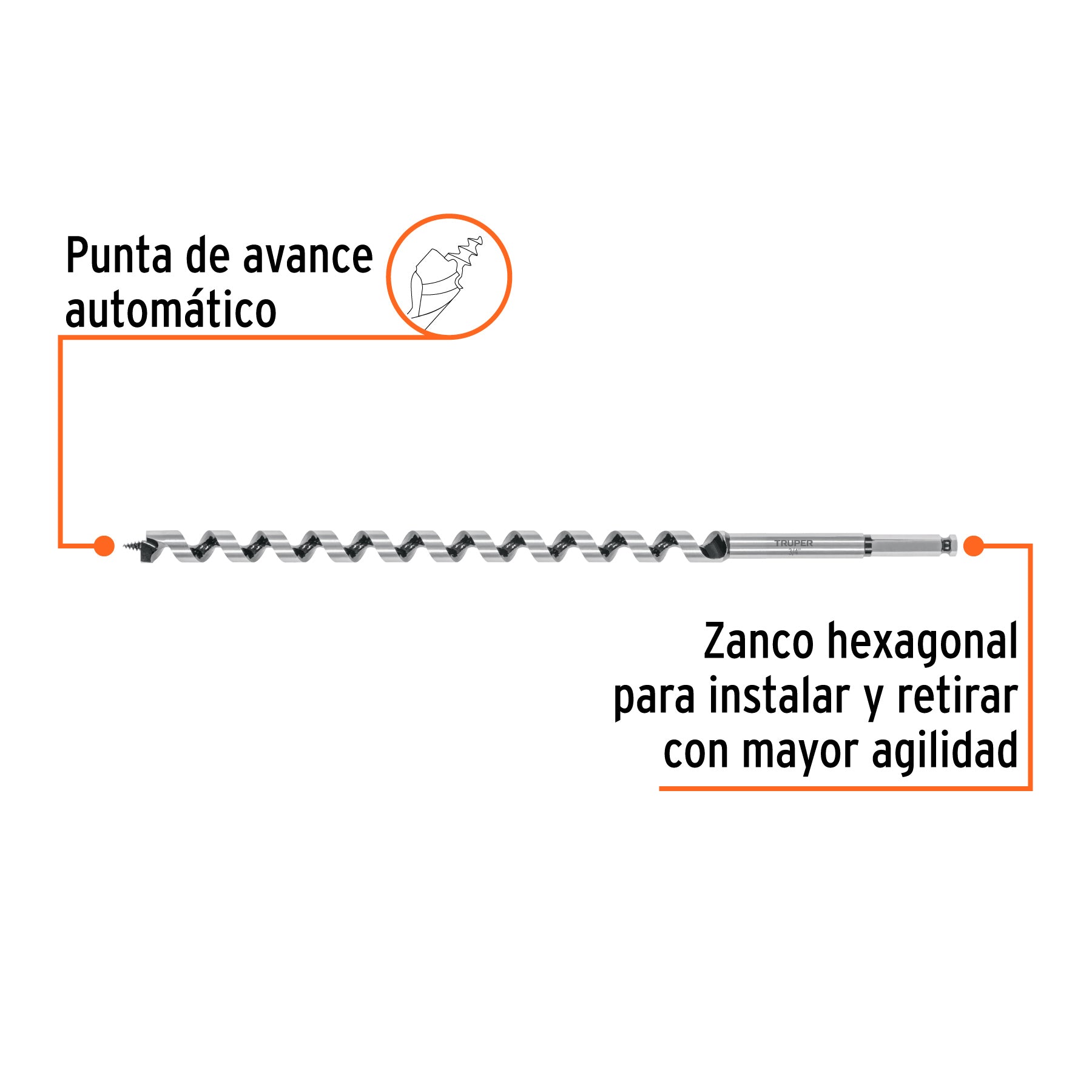 Broca auger tipo berbiquí 3/4' X 18', TRUPER