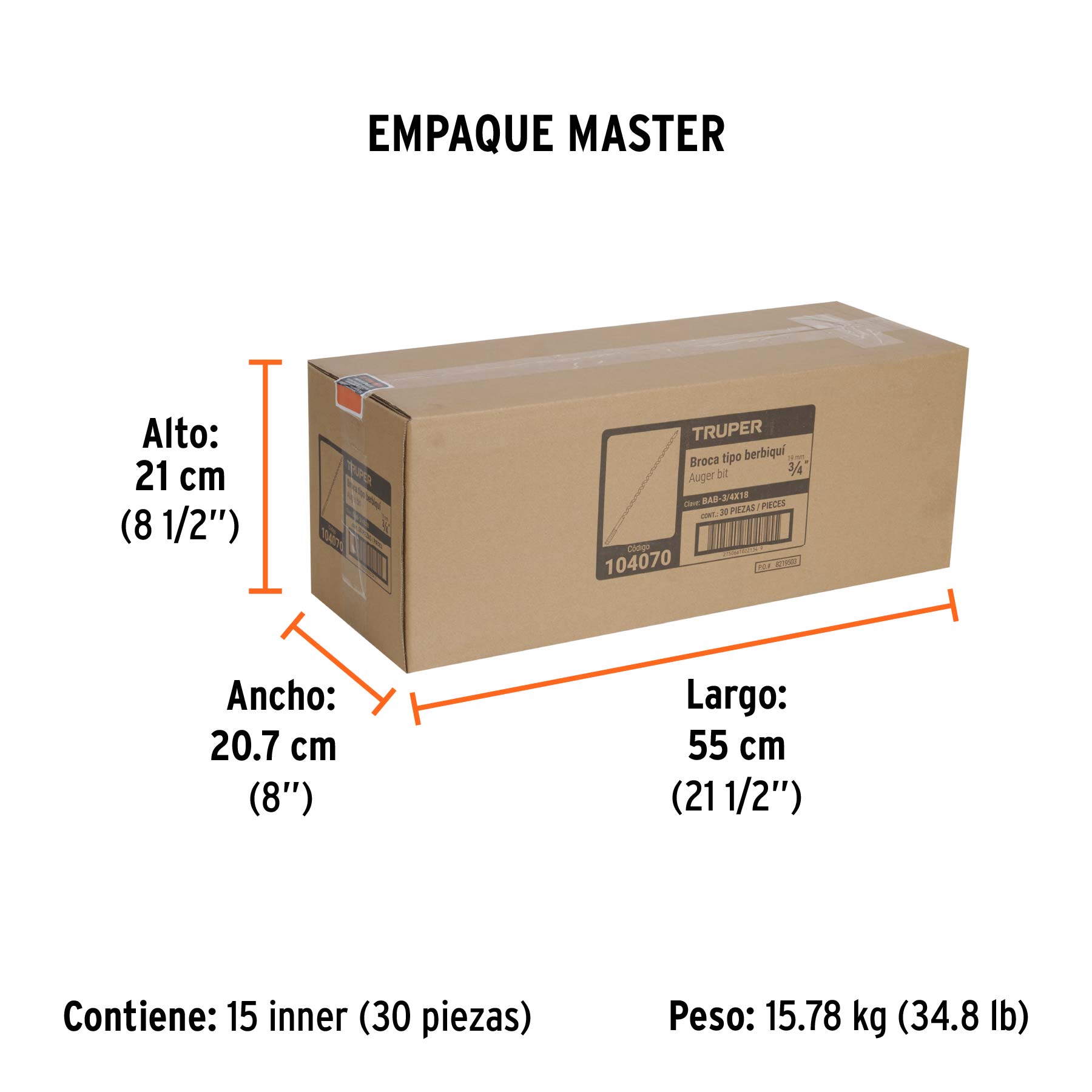 Broca auger tipo berbiquí 3/4' X 18', TRUPER