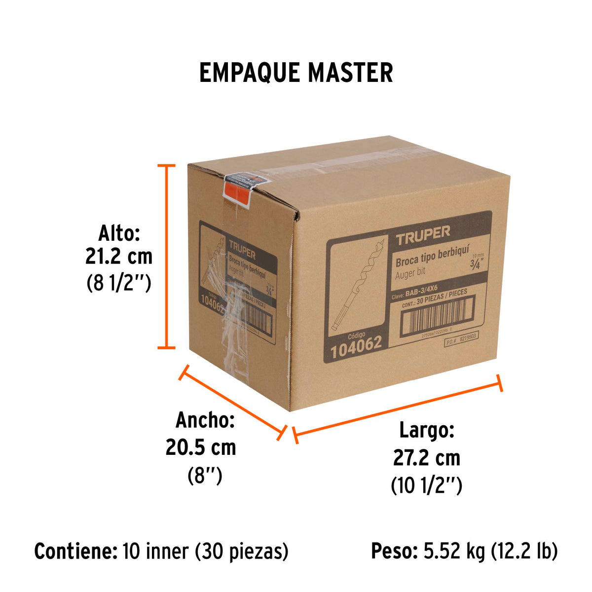Broca auger tipo berbiquí 3/4' X 6', TRUPER