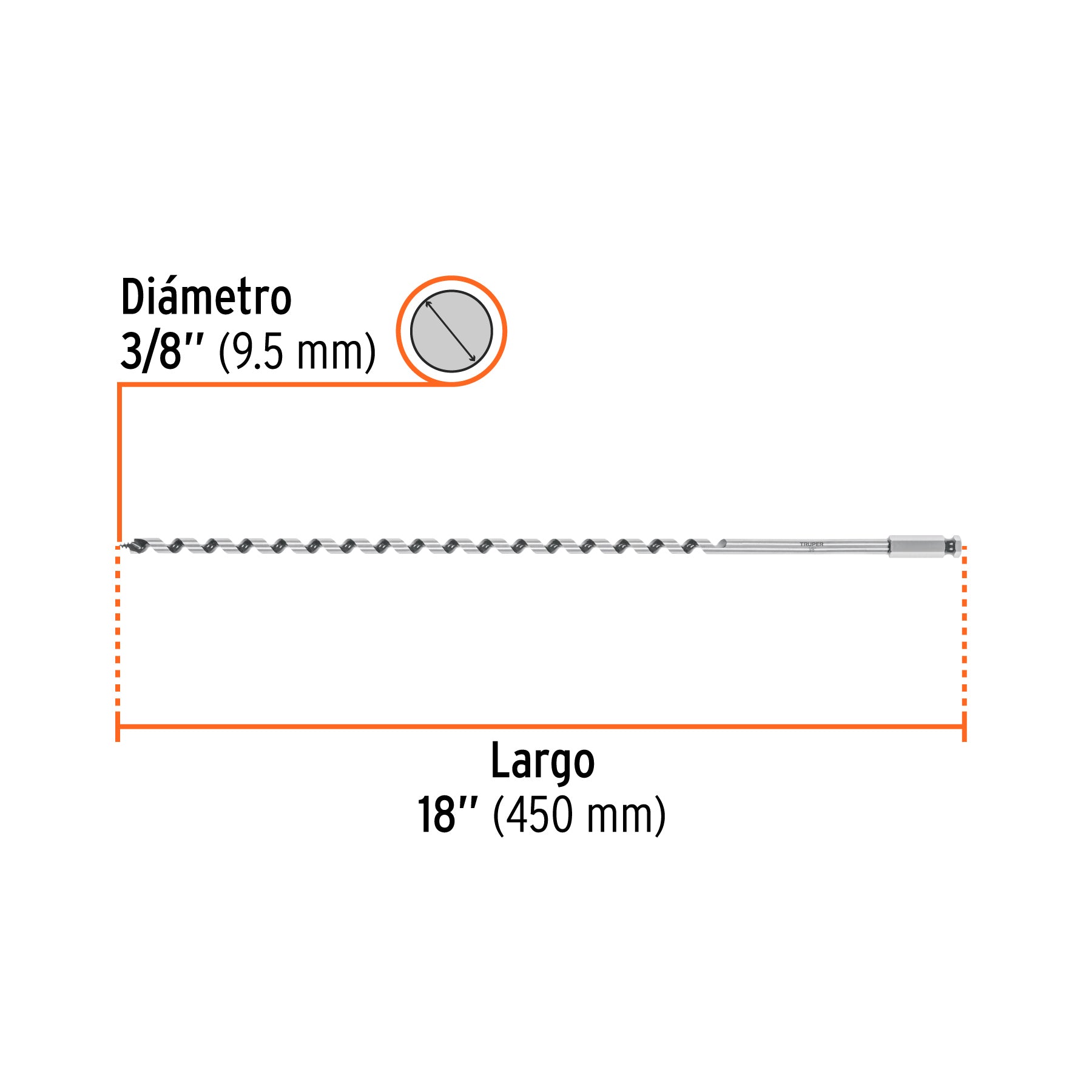 Broca auger tipo berbiquí 3/8' X 18', TRUPER