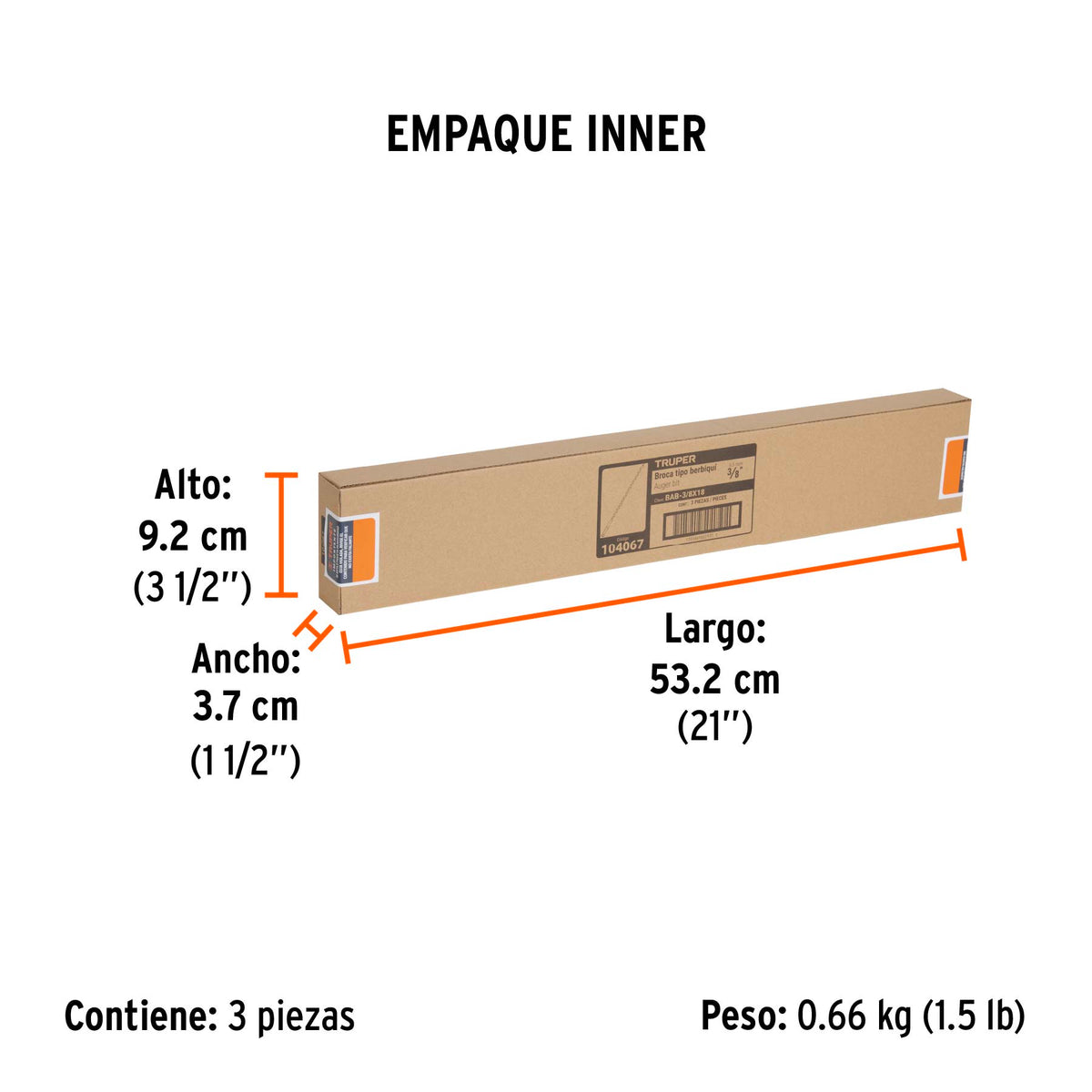 Broca auger tipo berbiquí 3/8' X 18', TRUPER
