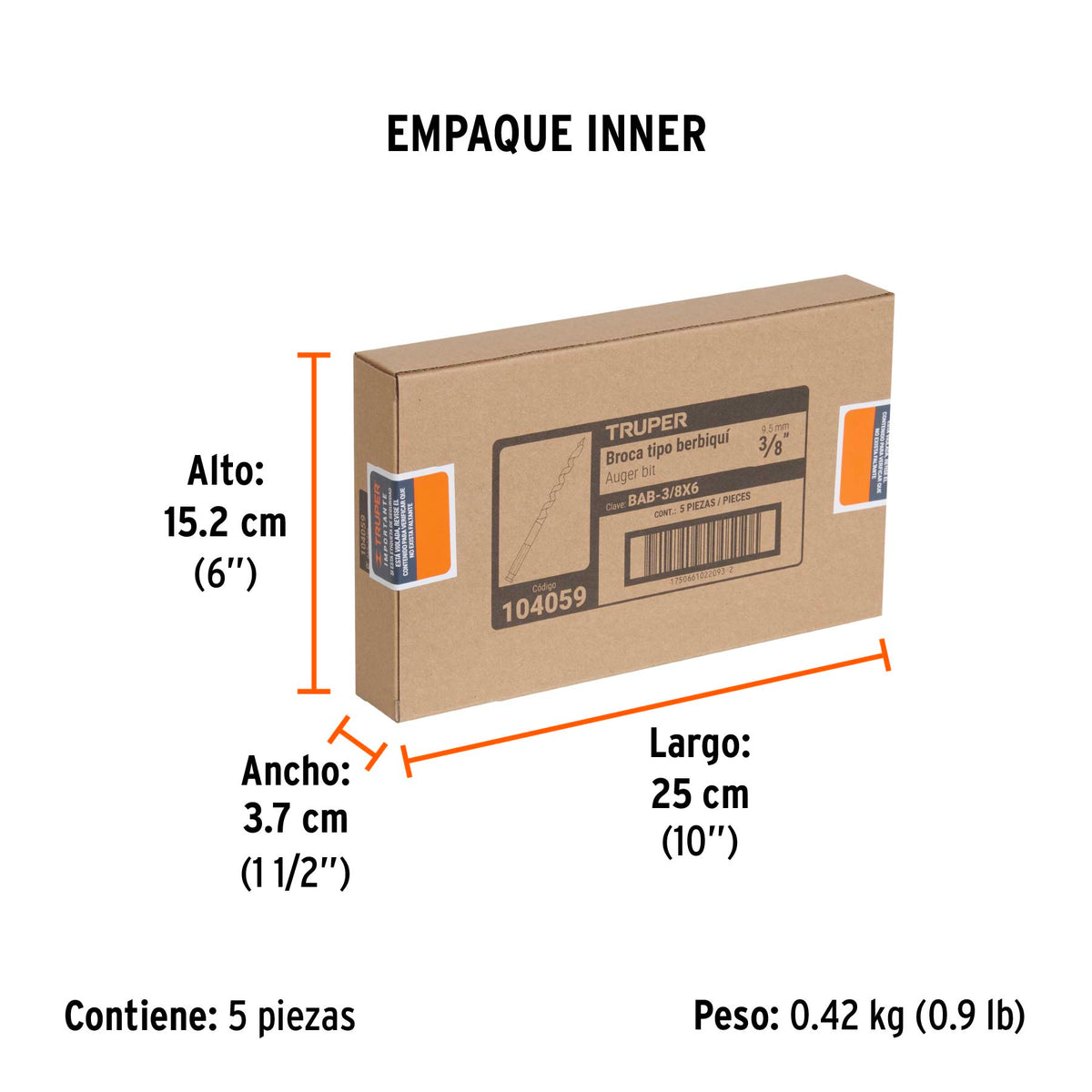 Broca auger tipo berbiquí 3/8' X 6', TRUPER