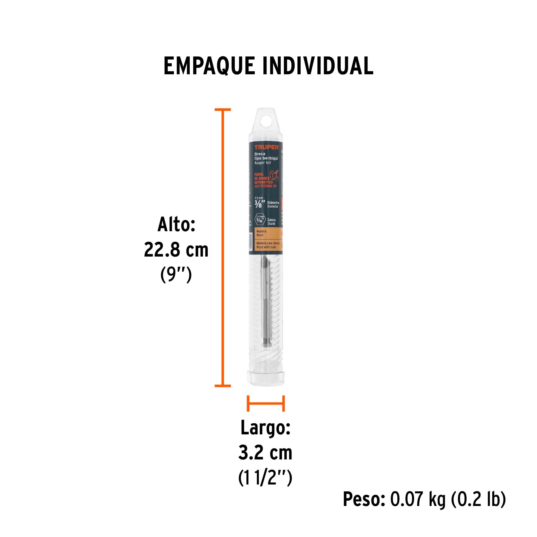 Broca auger tipo berbiquí 3/8' X 6', TRUPER