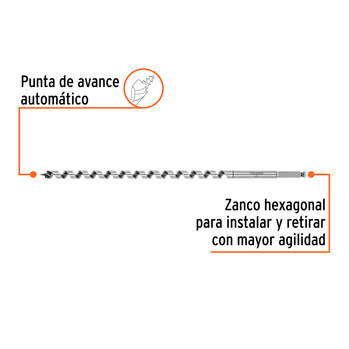 Broca auger tipo berbiquí 5/8' X 18', TRUPER