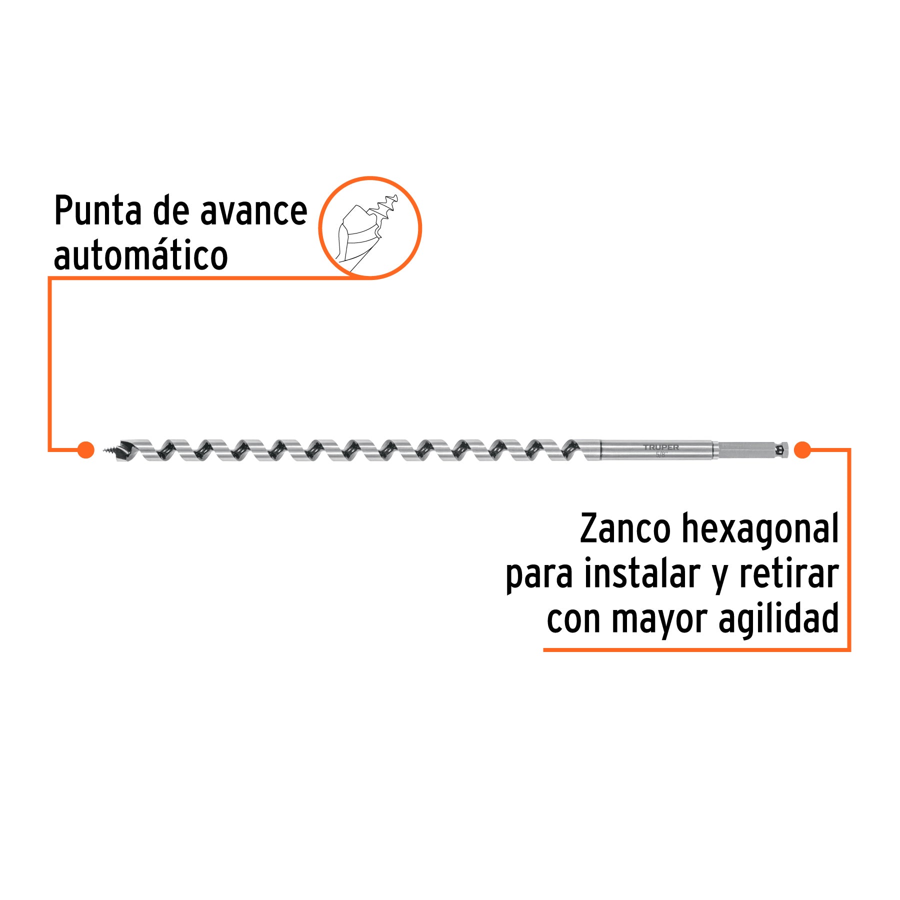 Broca auger tipo berbiquí 5/8' X 18', TRUPER