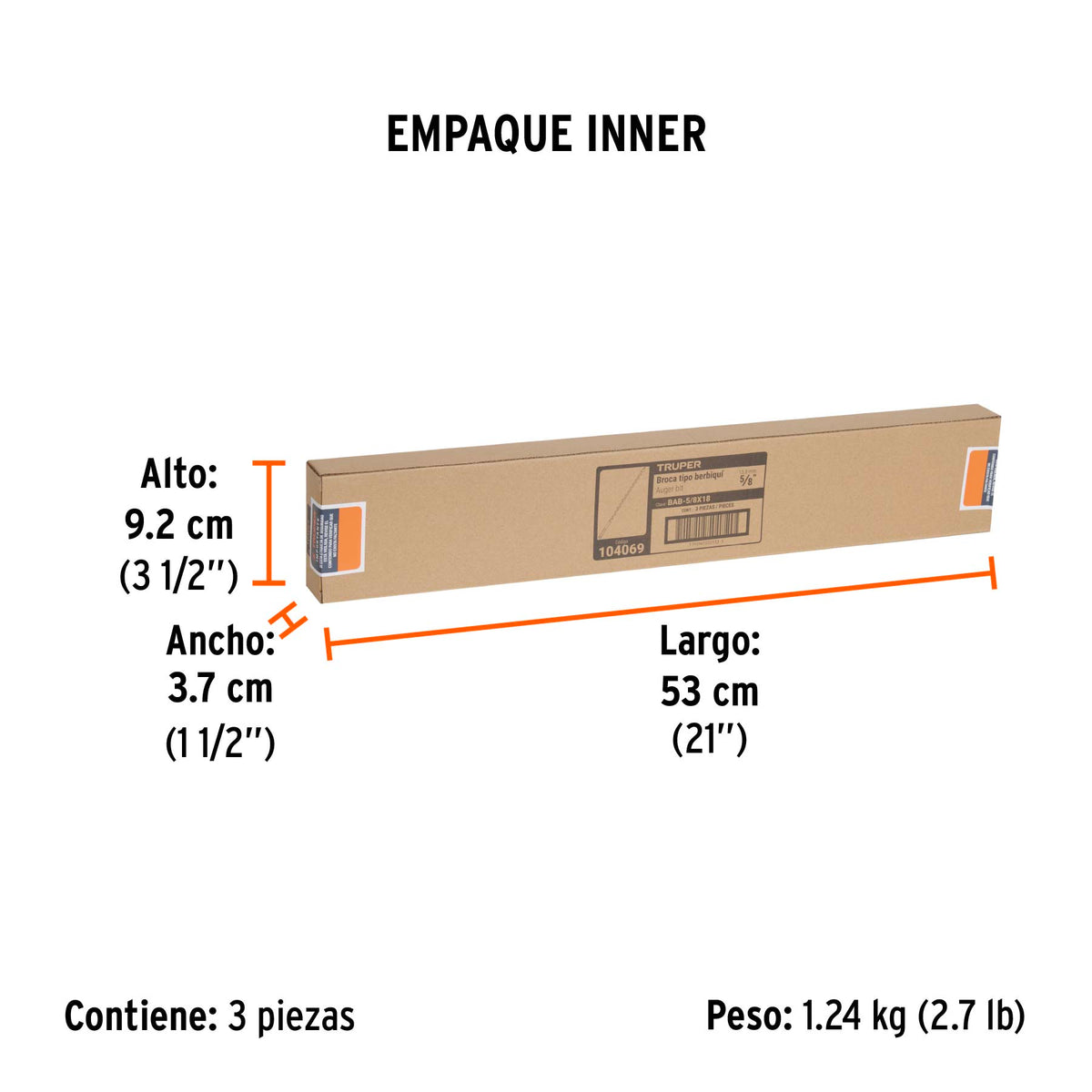 Broca auger tipo berbiquí 5/8' X 18', TRUPER