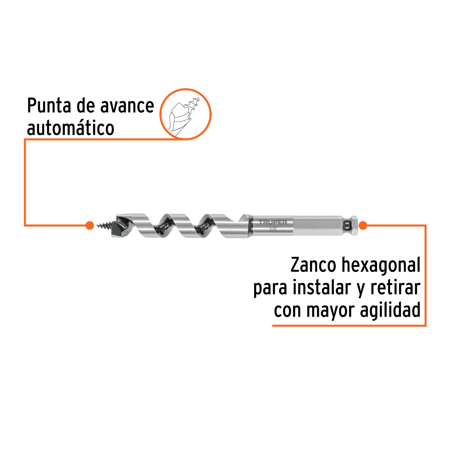 Broca auger tipo berbiquí 5/8' X 6', TRUPER