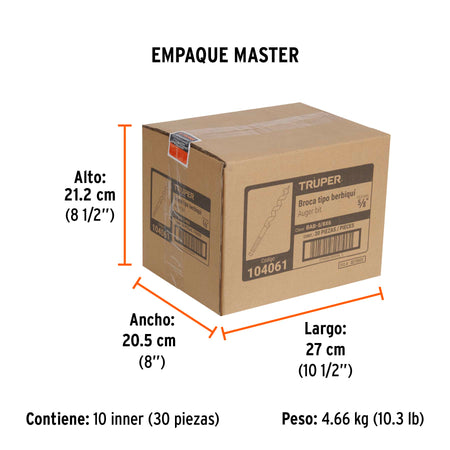 Broca auger tipo berbiquí 5/8' X 6', TRUPER
