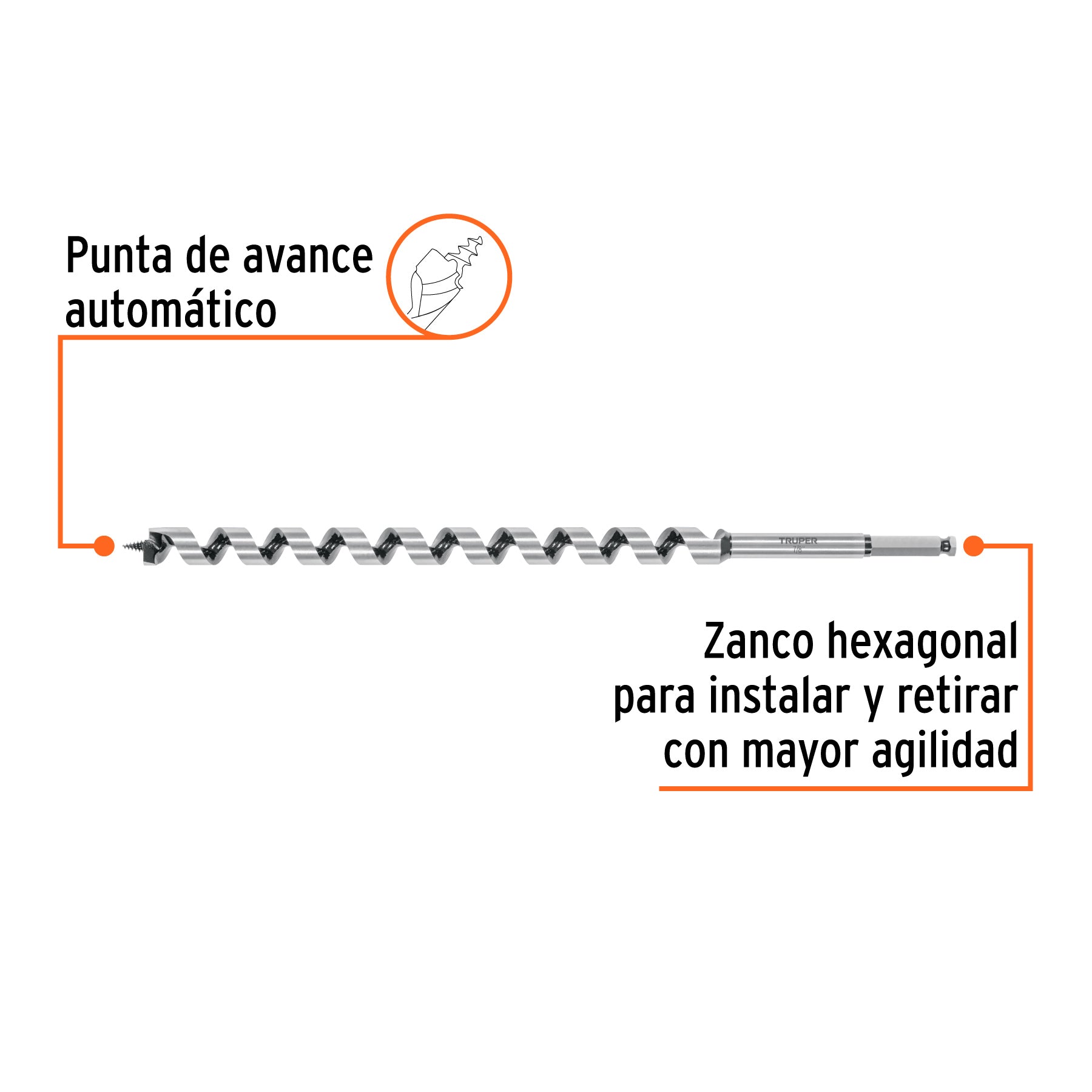Broca auger tipo berbiquí 7/8' X 18', TRUPER
