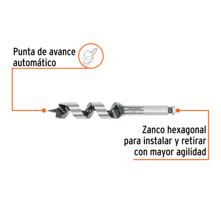 Broca auger tipo berbiquí 7/8' X 6', TRUPER