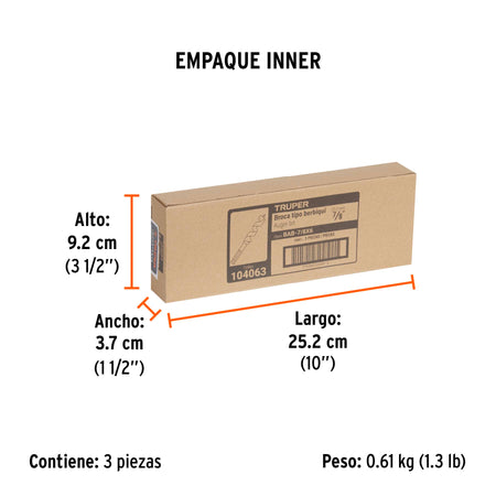 Broca auger tipo berbiquí 7/8' X 6', TRUPER