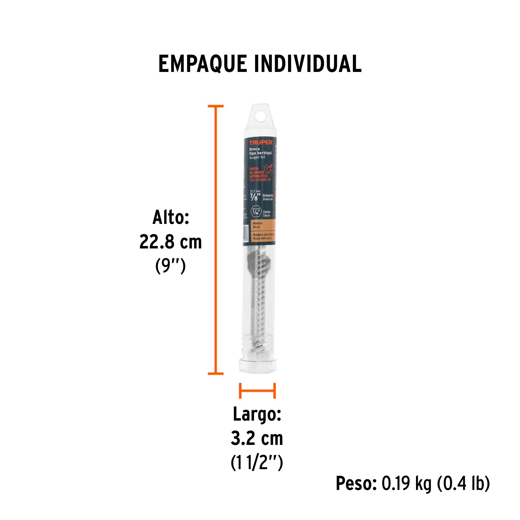 Broca auger tipo berbiquí 7/8' X 6', TRUPER