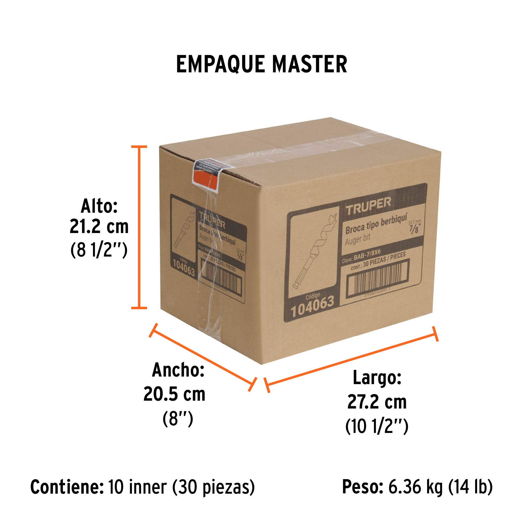 Broca auger tipo berbiquí 7/8' X 6', TRUPER