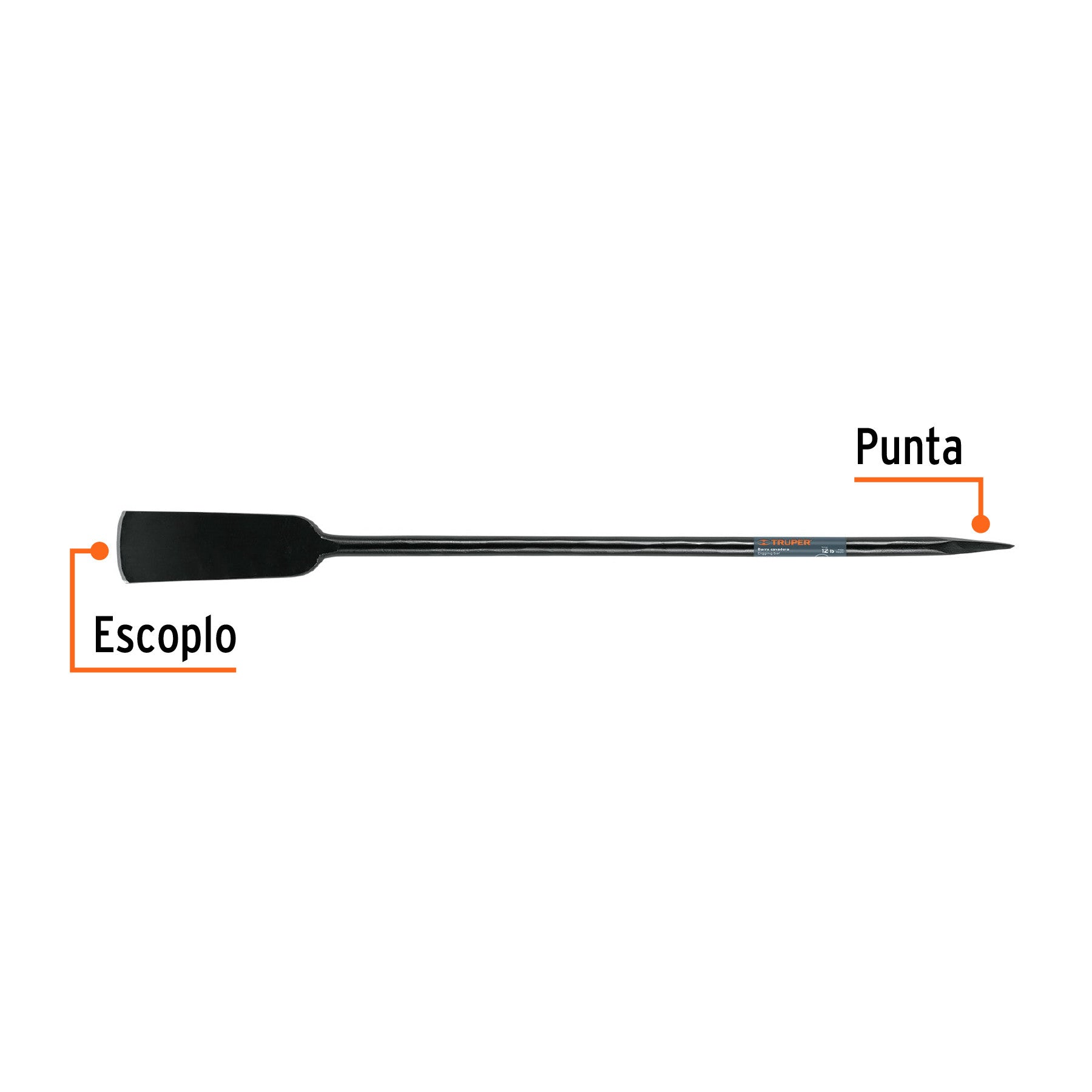 Barra cavadora 1' x 120 cm, escoplo 102 mm, TRUPER 1', 120 cm, 102 mm