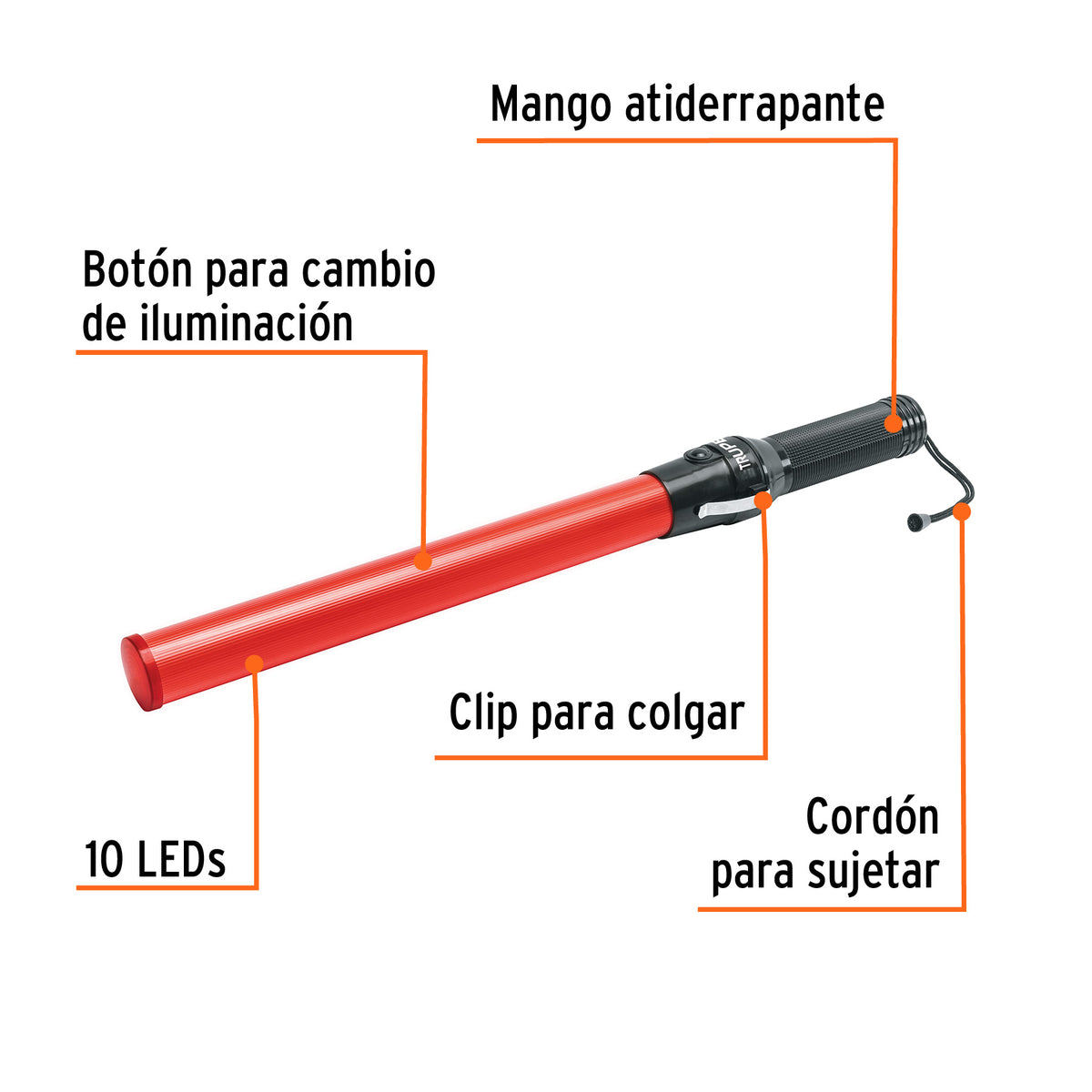 Baston luminoso de 53 cm con luz LED y clip para cinturon