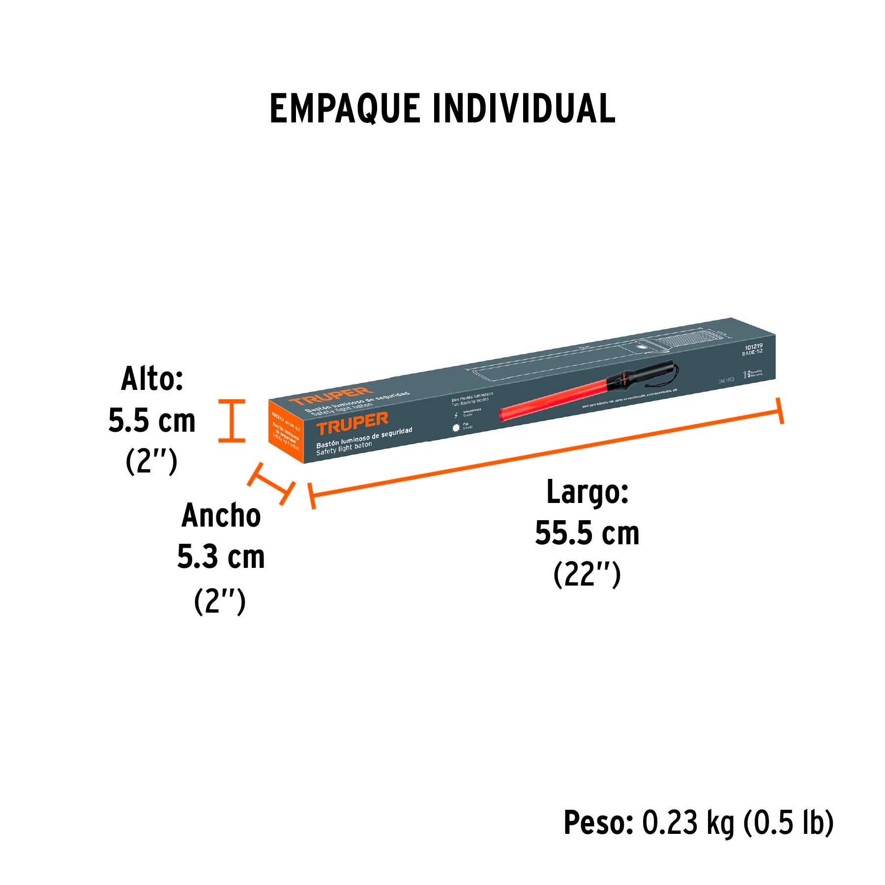 Baston luminoso de 53 cm con luz LED y clip para cinturon